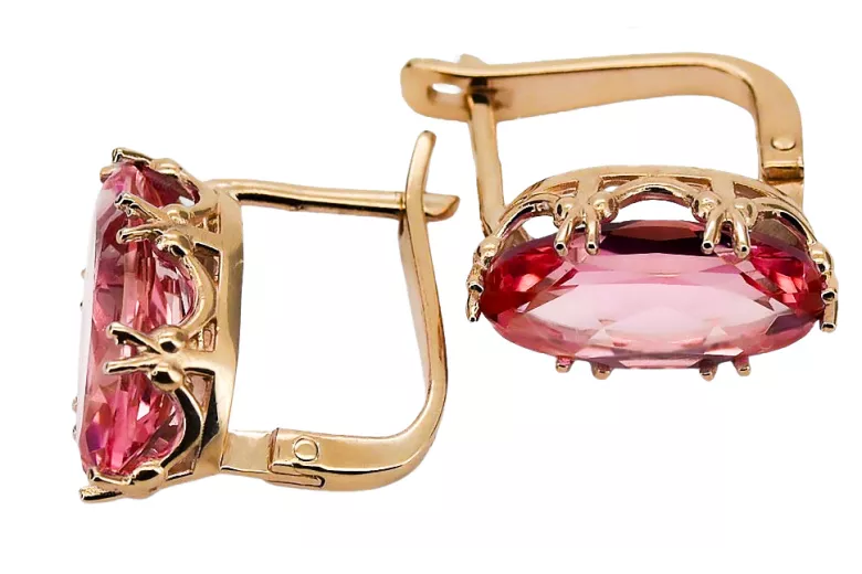 Rubis Or rose 14 carats vintage d'origine Des boucles d'oreilles Style vintage vec021r